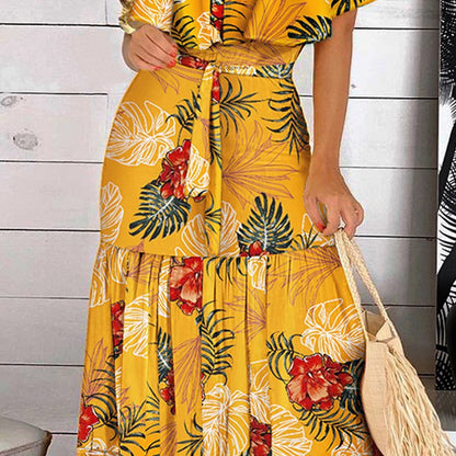 Summer Floral Off-shoulder Maxi Dress with Ruffled Hem and Straps