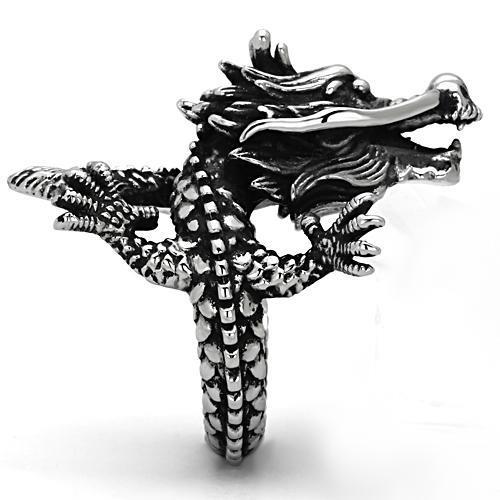 TK1012 - High polished (no plating) Stainless Steel Dragon Ring with No Stone