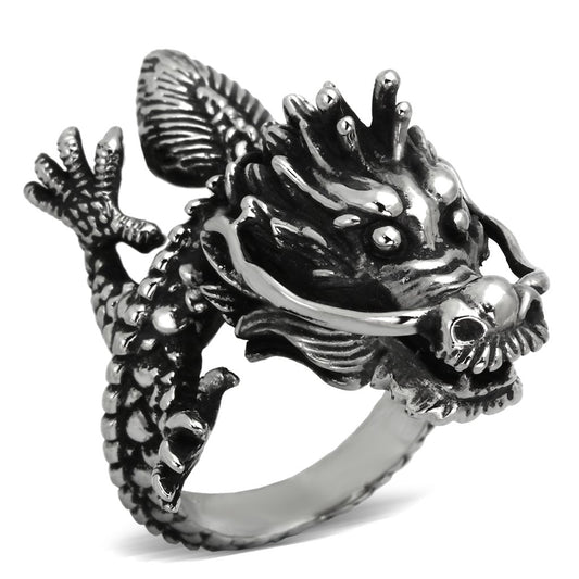 TK1012 - High polished (no plating) Stainless Steel Dragon Ring with No Stone