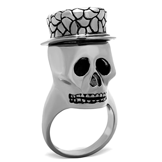 TK1121 - High polished (no plating) Stainless Steel Skull With Hat Ring with Epoxy