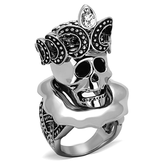 TK1201 - High polished (no plating) Stainless Steel Ring with Skull Top