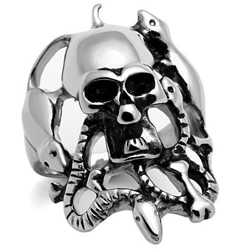 TK1315 - High polished (no plating) Stainless Steel Skull With Snake Ring with Epoxy