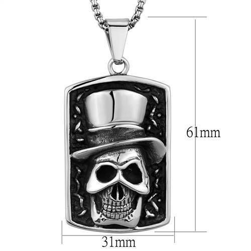 TK1985 - High polished (no plating) Stainless Steel Skull With Hat Necklace