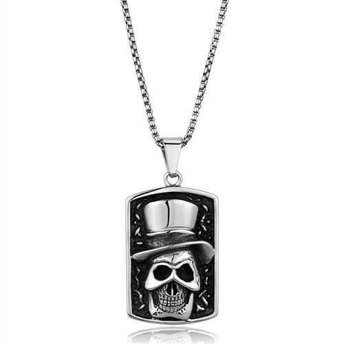 TK1985 - High polished (no plating) Stainless Steel Skull With Hat Necklace