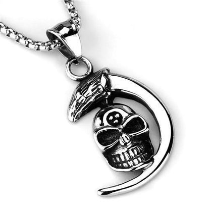 TK2012 - High polished (no plating) Stainless Steel Skull With Half-Moon Necklace