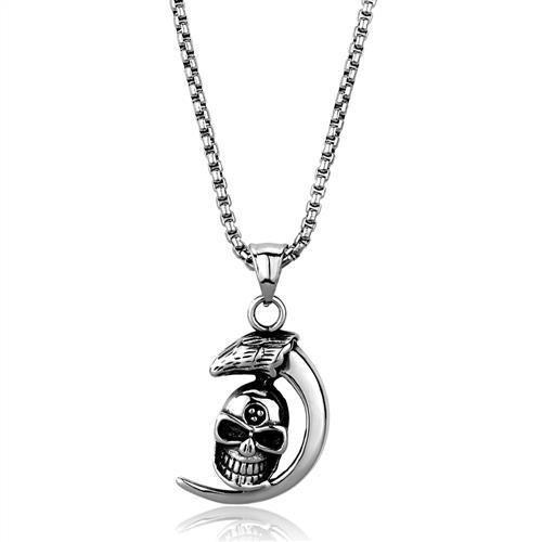 TK2012 - High polished (no plating) Stainless Steel Skull With Half-Moon Necklace