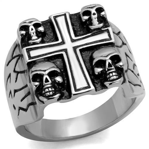 TK2316 - High polished (no plating) Stainless Steel Four Skull Ring with Epoxy