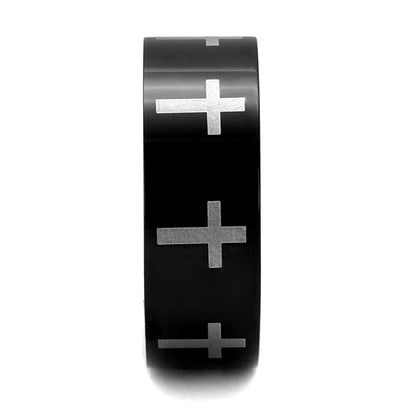 TK2410 - Two-Tone IP Black Cross (Ion Plating) Stainless Steel Ring