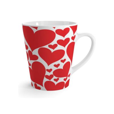 Uniquely You Coffee Cup, Latte Ceramic Mug 12 oz, Love Red Hearts