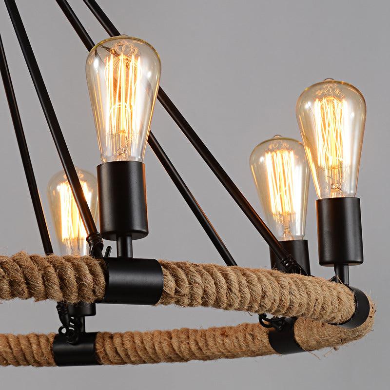 Vintage Hemp Rope Chandelier Industrial Style Nostalgic Lamp