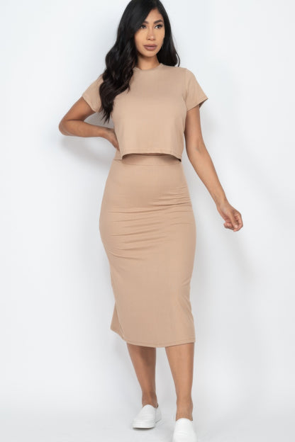 Short Sleeve Ribbed Top & Midi Skirt Set