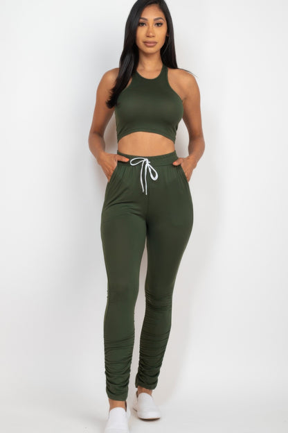 Crop Tank Top & Ruched Pants Set