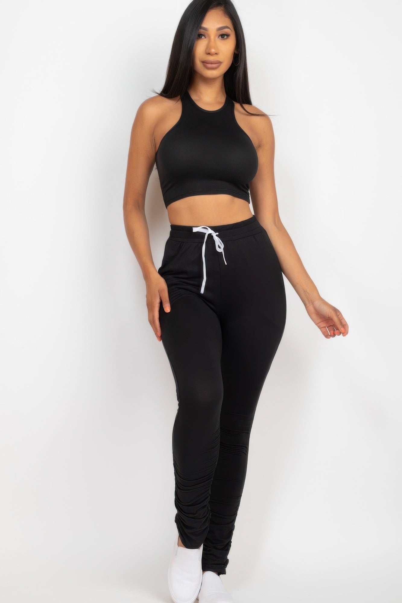 Crop Tank Top & Ruched Pants Set