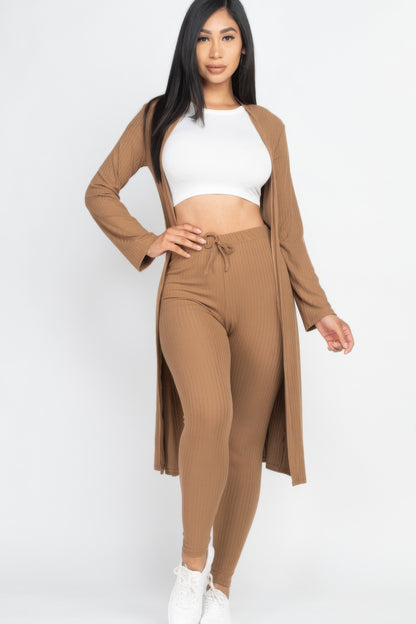 Ribbed Long Cardigan & Leggings Set