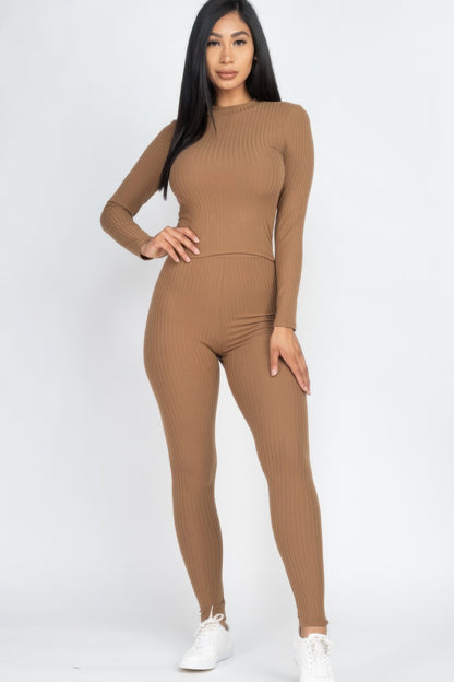 Ribbed Mock Neck Long Sleeve Top & Leggings Set