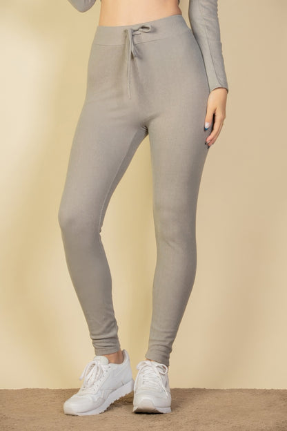 Tie-Front Ribbed Lounge Leggings