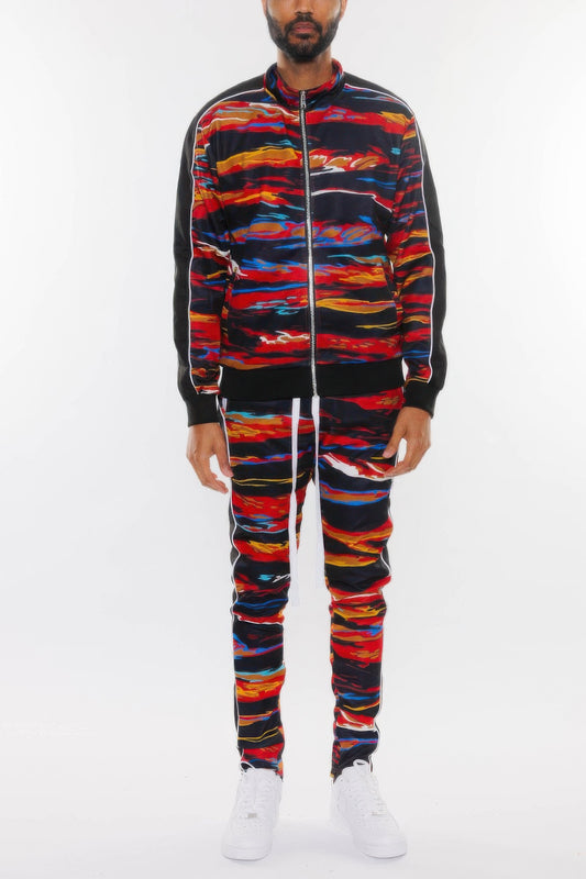 Men's Print Full Zip Track Suit Set