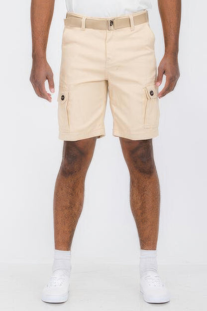 Men's Belted Cargo Shorts With Pockets