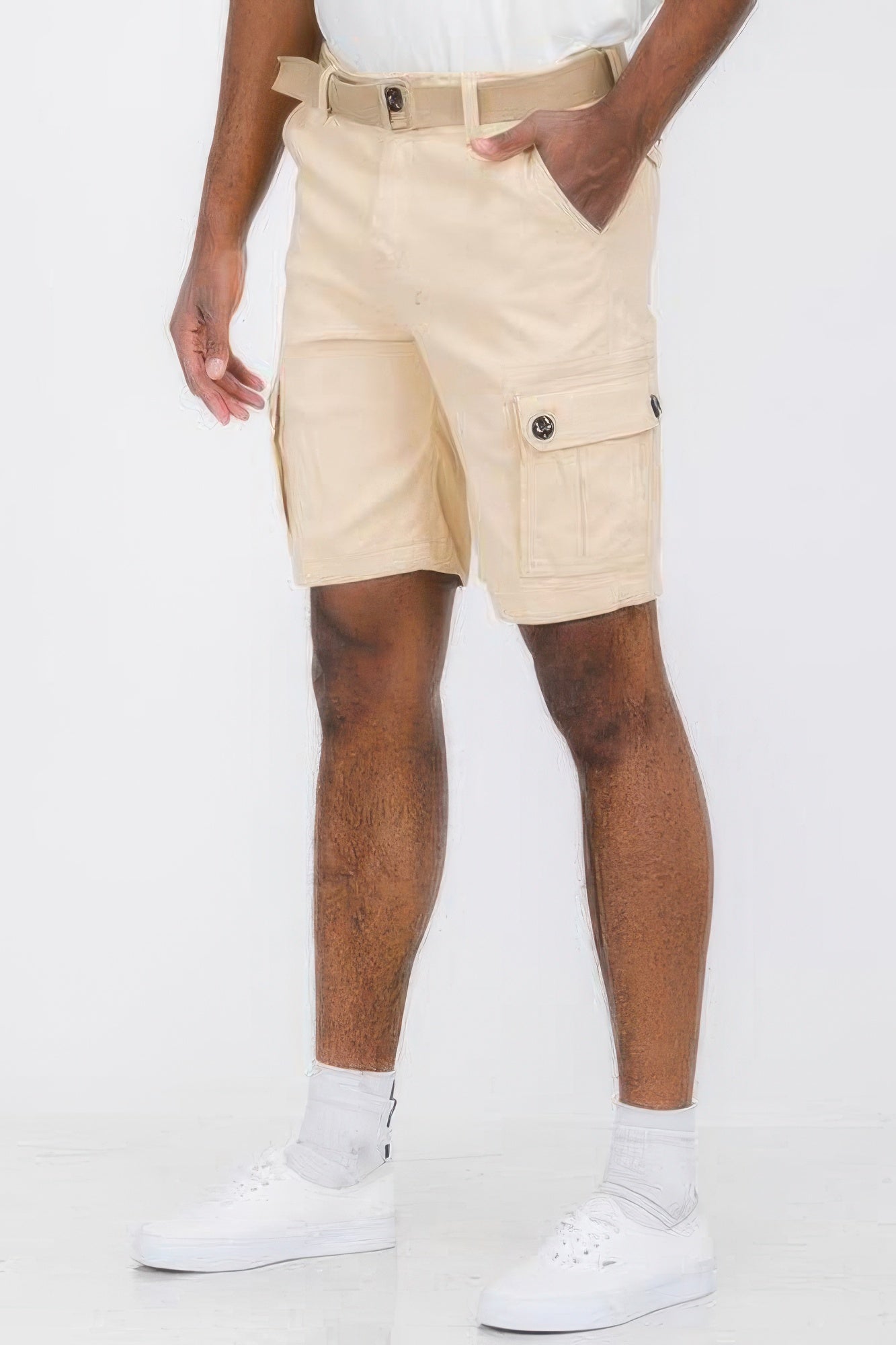 Men's Belted Cargo Shorts With Pockets