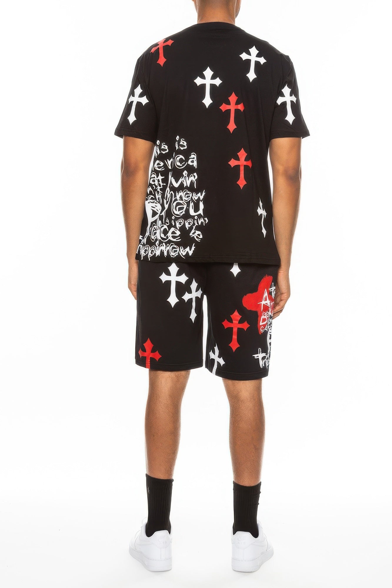 Cotton Print Chrome Cross T-Shirt Short Set