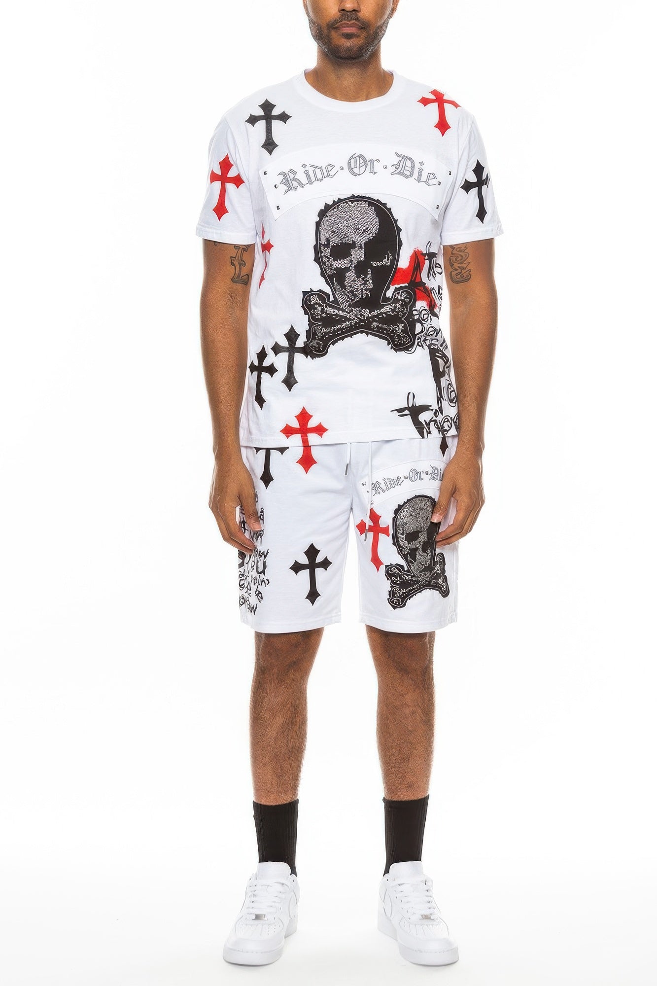 Cotton Print Chrome Cross T-Shirt Short Set