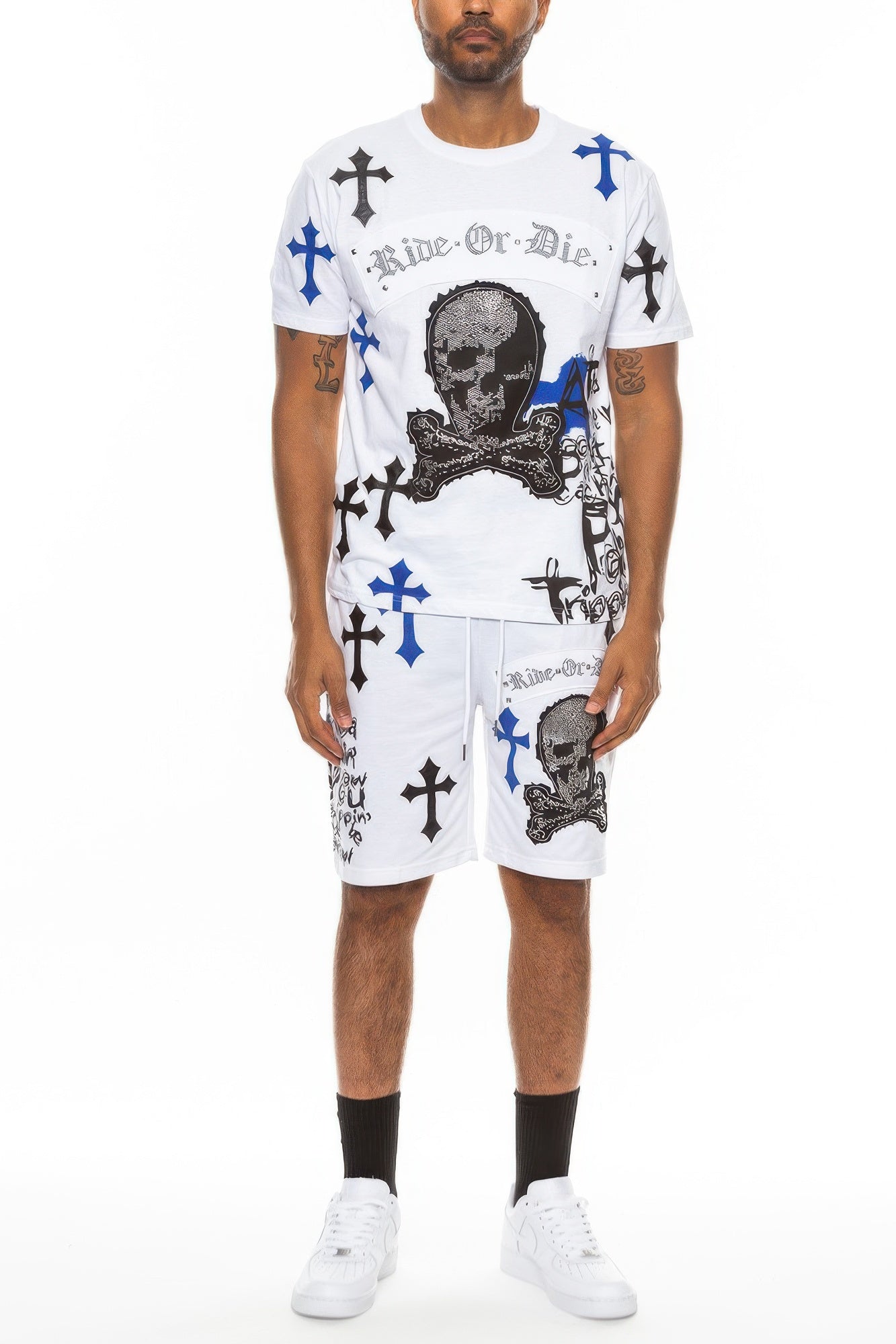 Cotton Print Chrome Cross T-Shirt Short Set