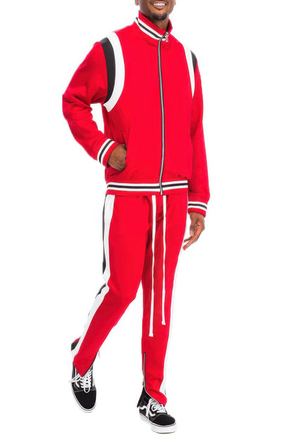 Men's Two Stripe Track Pants Track Jacket Set