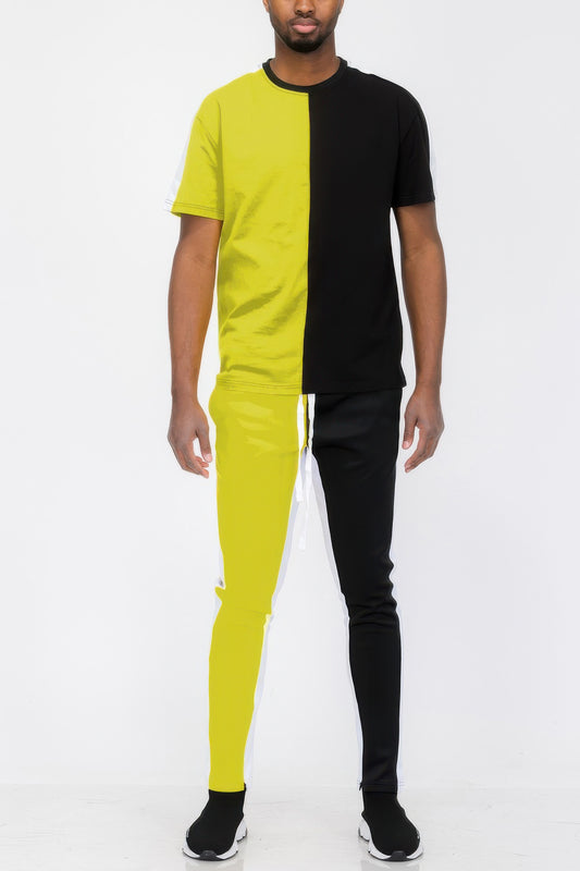 Two Tone Color Block Track Pant Jogger Set