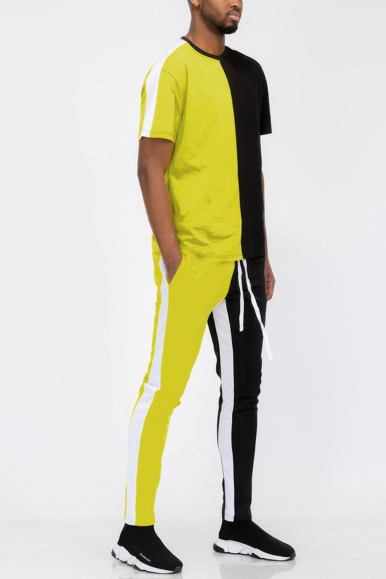 Two Tone Color Block Track Pant Jogger Set