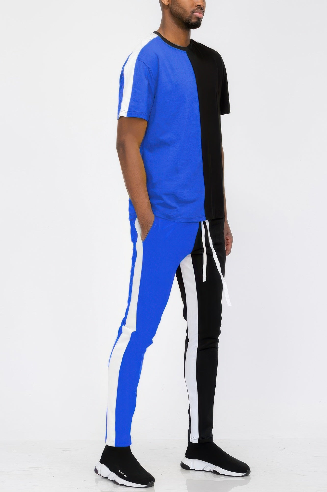 Two Tone Color Block Track Pant Jogger Set