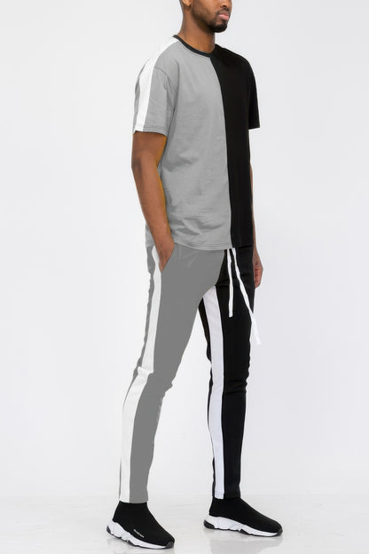 Two Tone Color Block Track Pant Jogger Set