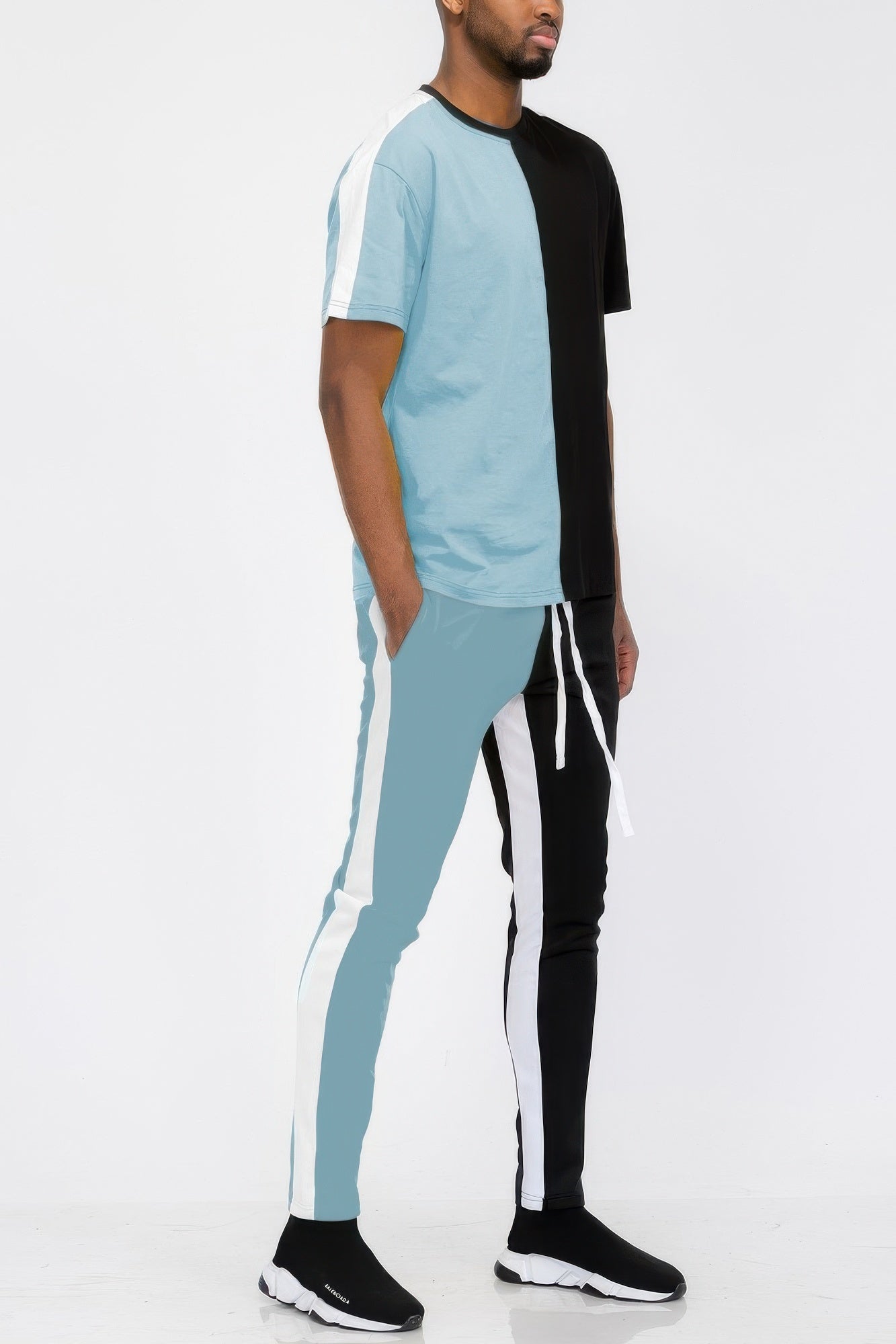 Two Tone Color Block Track Pant Jogger Set