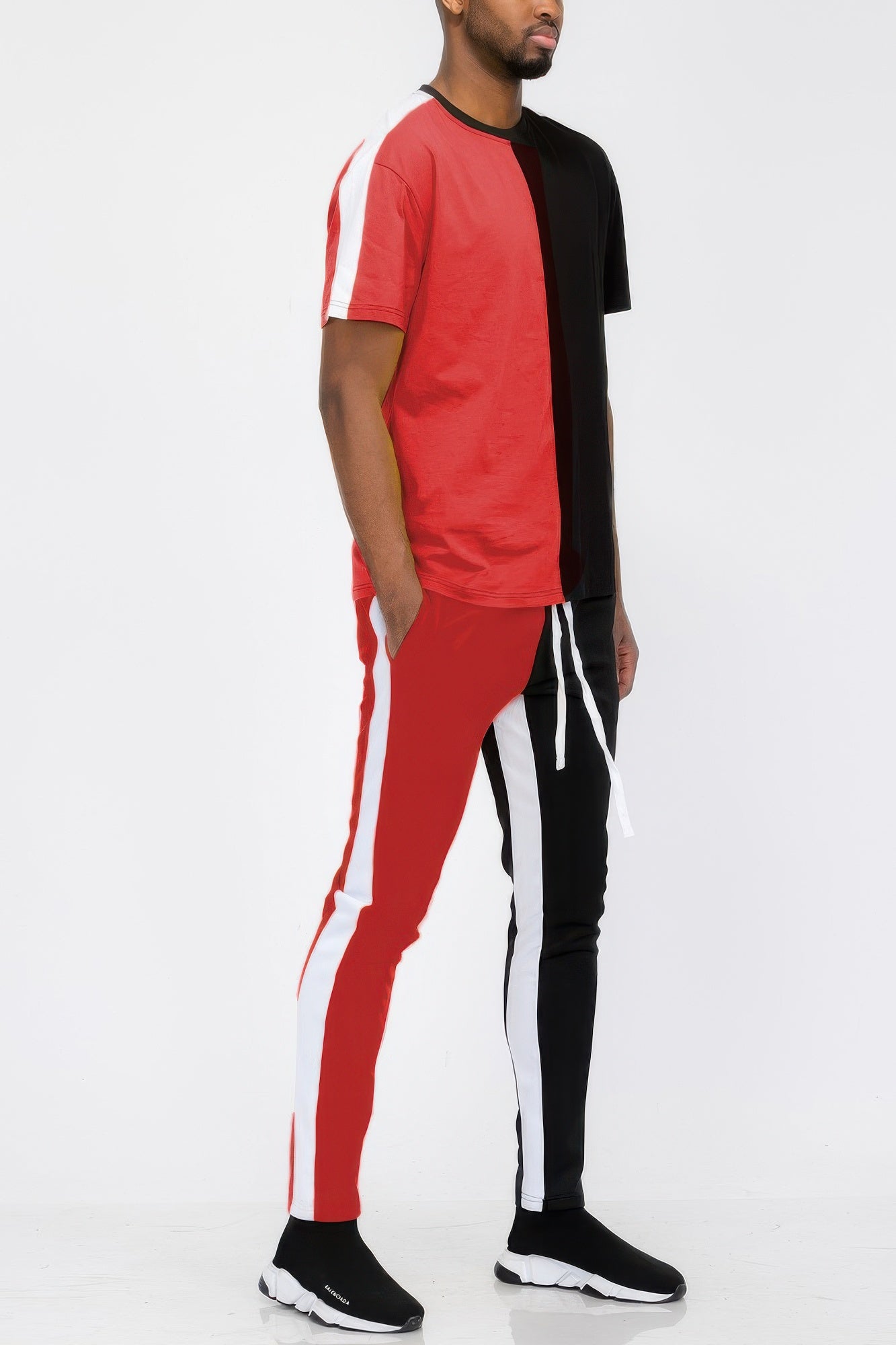 Two Tone Color Block Track Pant Jogger Set