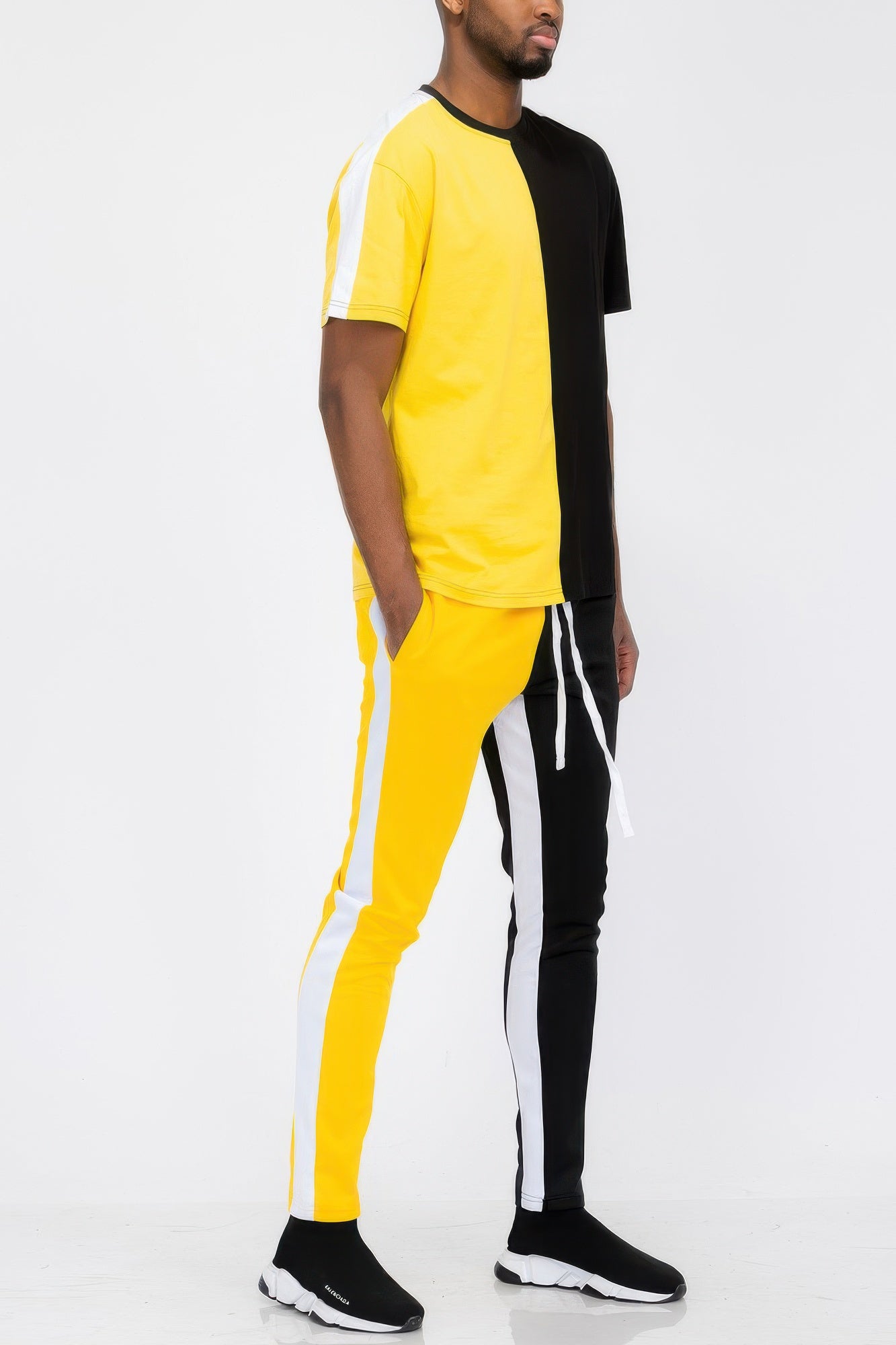 Two Tone Color Block Track Pant Jogger Set