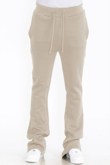 Men's Solid Fleece Flare Stacked Pants