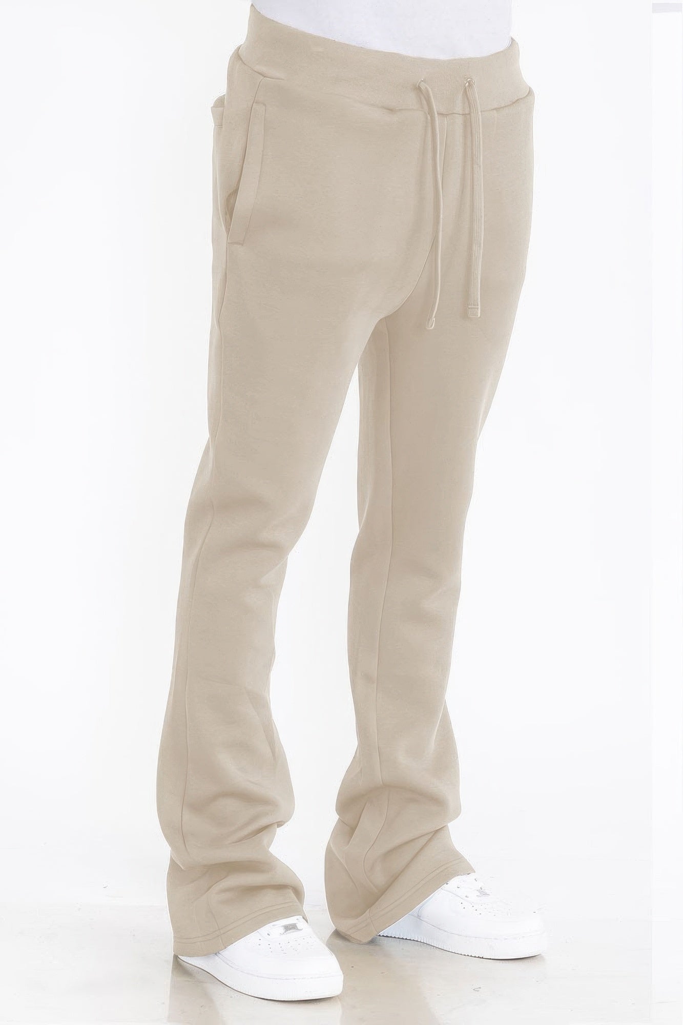 Men's Solid Fleece Flare Stacked Pants