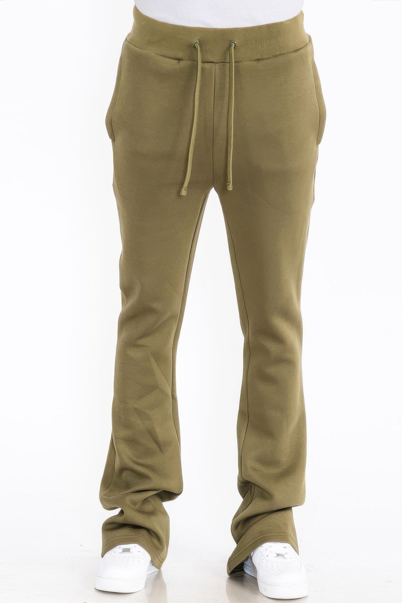 Men's Solid Fleece Flare Stacked Pants