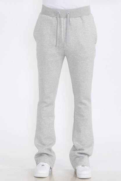 Men's Solid Fleece Flare Stacked Pants