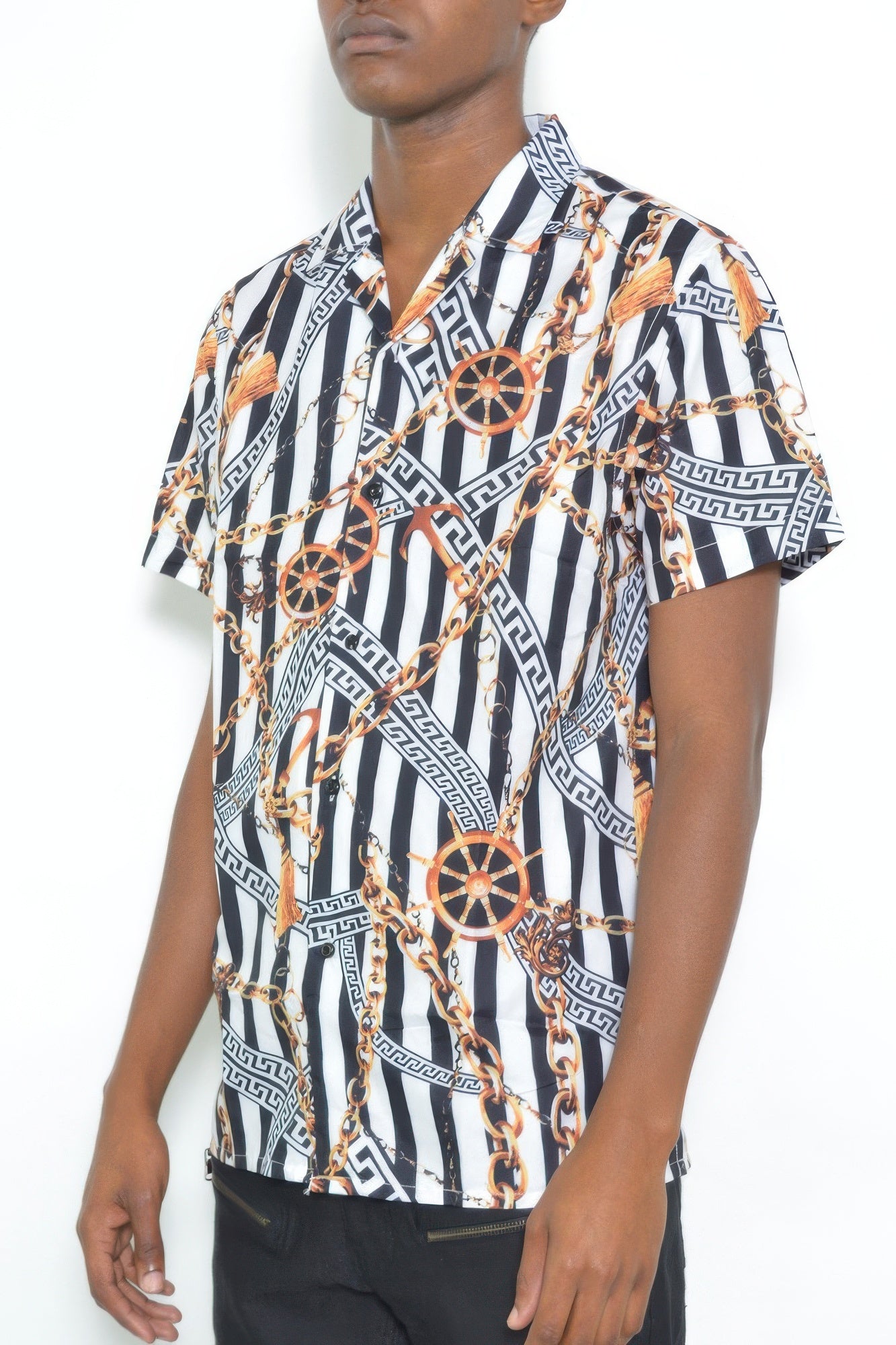 Men's Gold Chain Status Print Button Down Shirt