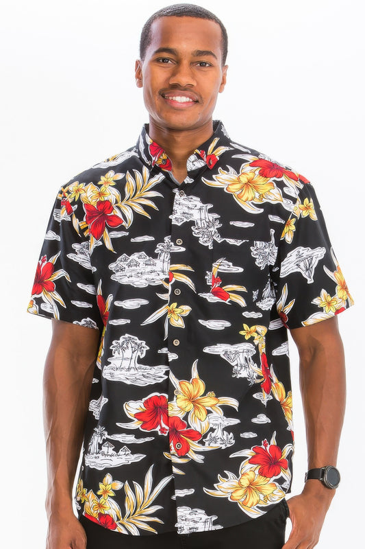 Men's Print Hawaiian Button Down Shirt