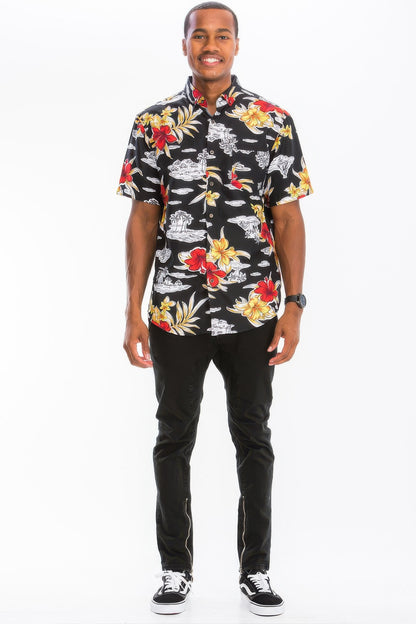 Men's Print Hawaiian Button Down Shirt