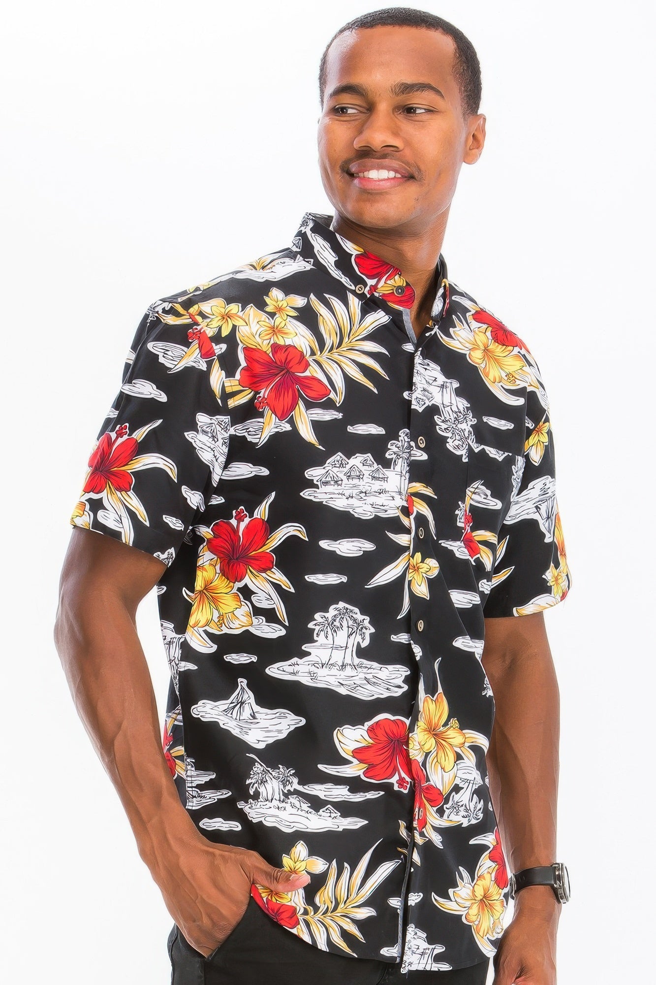 Men's Print Hawaiian Button Down Shirt