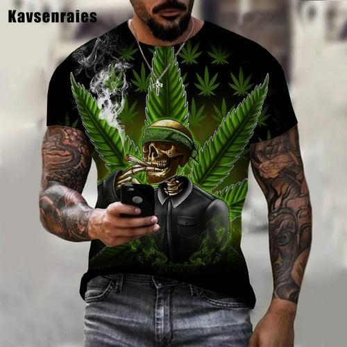 Weed Skull Smoking Design Printed 3d T-shirt