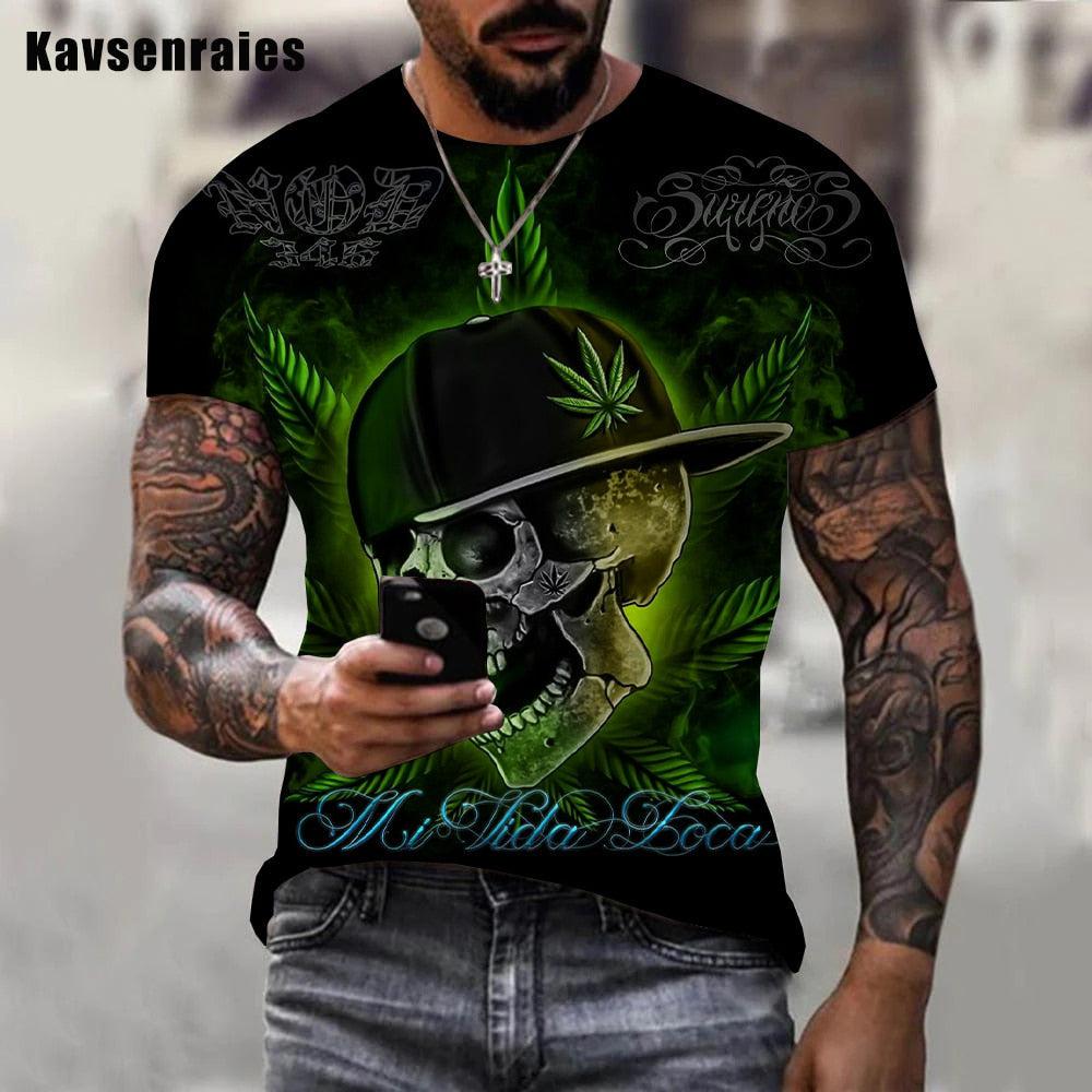 Weed Skull Smoking Design Printed 3d T-shirt