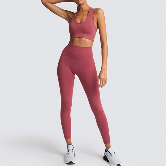 Wholesale Knitting Fitness Yoga Wear Bra Set Sports Gym Activewear Women's Workout Seamless Scrunch Clothing Sets