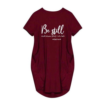 Women Dress Short Sleeve Be Still And Know That I Am God Letters Print