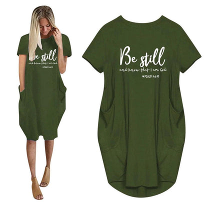 Women Dress Short Sleeve Be Still And Know That I Am God Letters Print