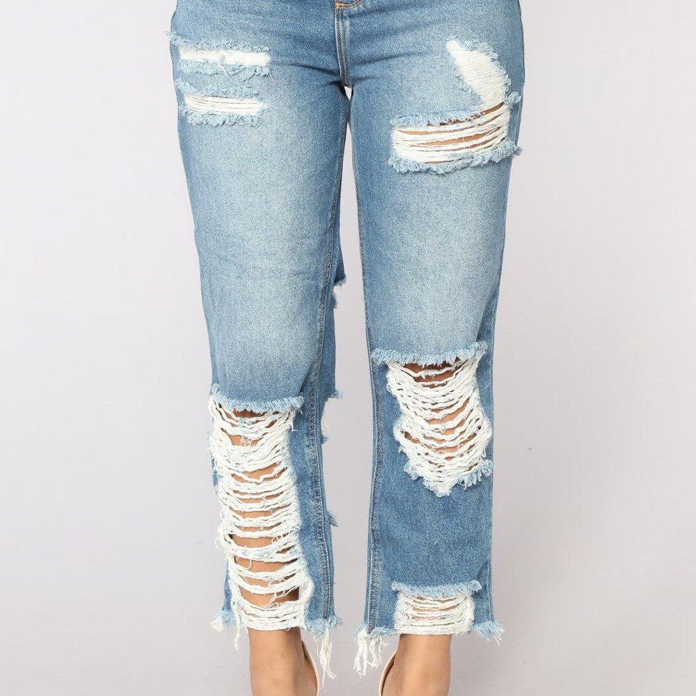 Women Fashion Hole Skinny Ripped Loose Denim Jeans