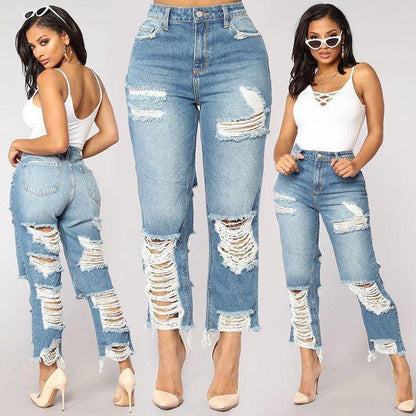 Women Fashion Hole Skinny Ripped Loose Denim Jeans
