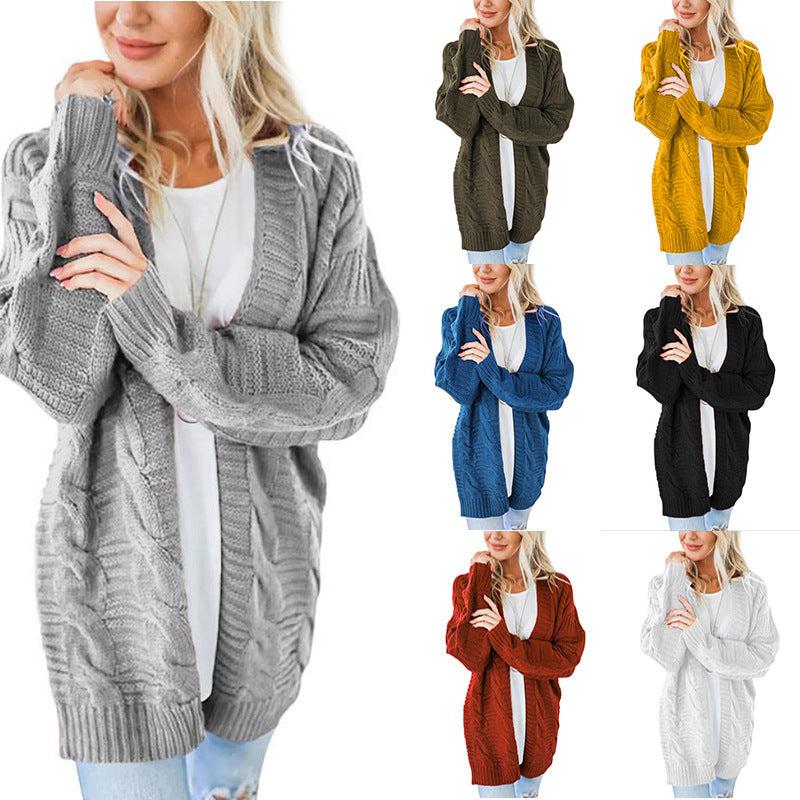 Women Knitted Plus Size Sweaters Hemp Flower Cardigan Sexy Long Sleeve